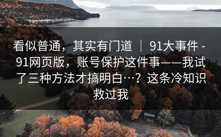 看似普通，其实有门道 ｜ 91大事件 - 91网页版，账号保护这件事——我试了三种方法才搞明白…？这条冷知识救过我